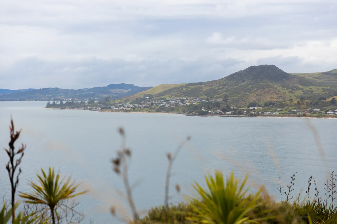 View of Omapere township from Twin Coast Discovery Highway