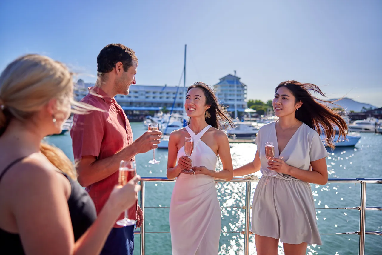 Group having a drink on the deck of Spirit of Cairns (2)