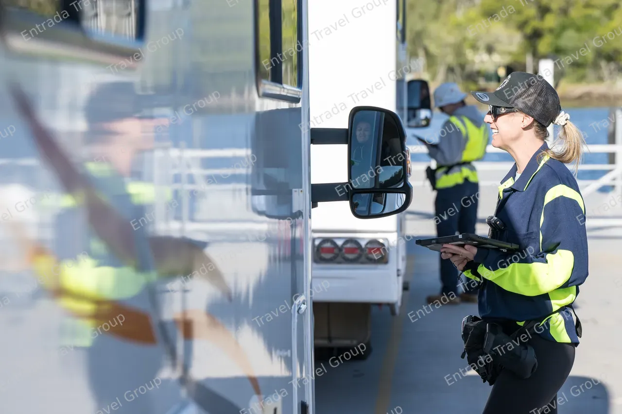 Noosa North Shore Ferries - Staff checking passenger tickets 8