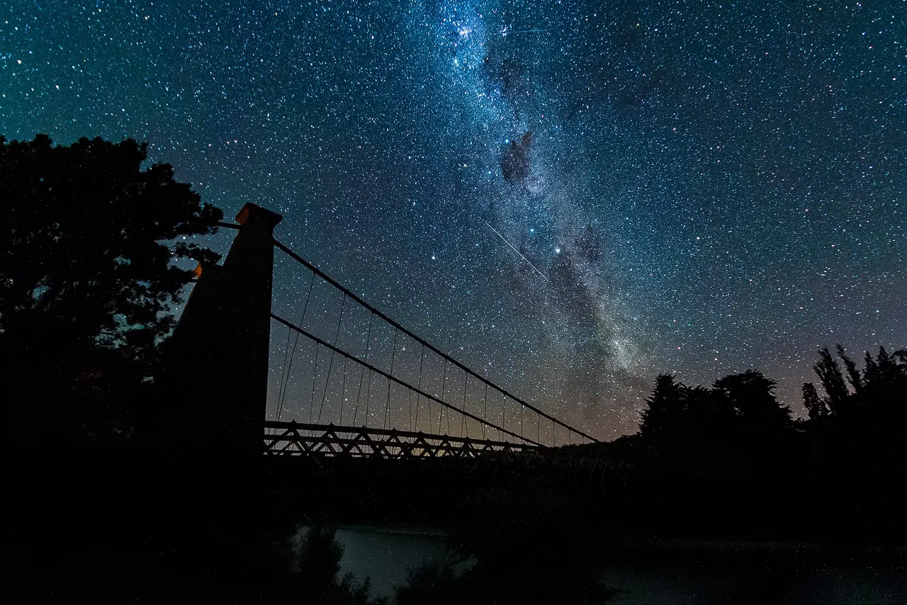 Dark Skies, Clifden Suspension Bridge - Southland, New Zealand - Credit Videocopter
