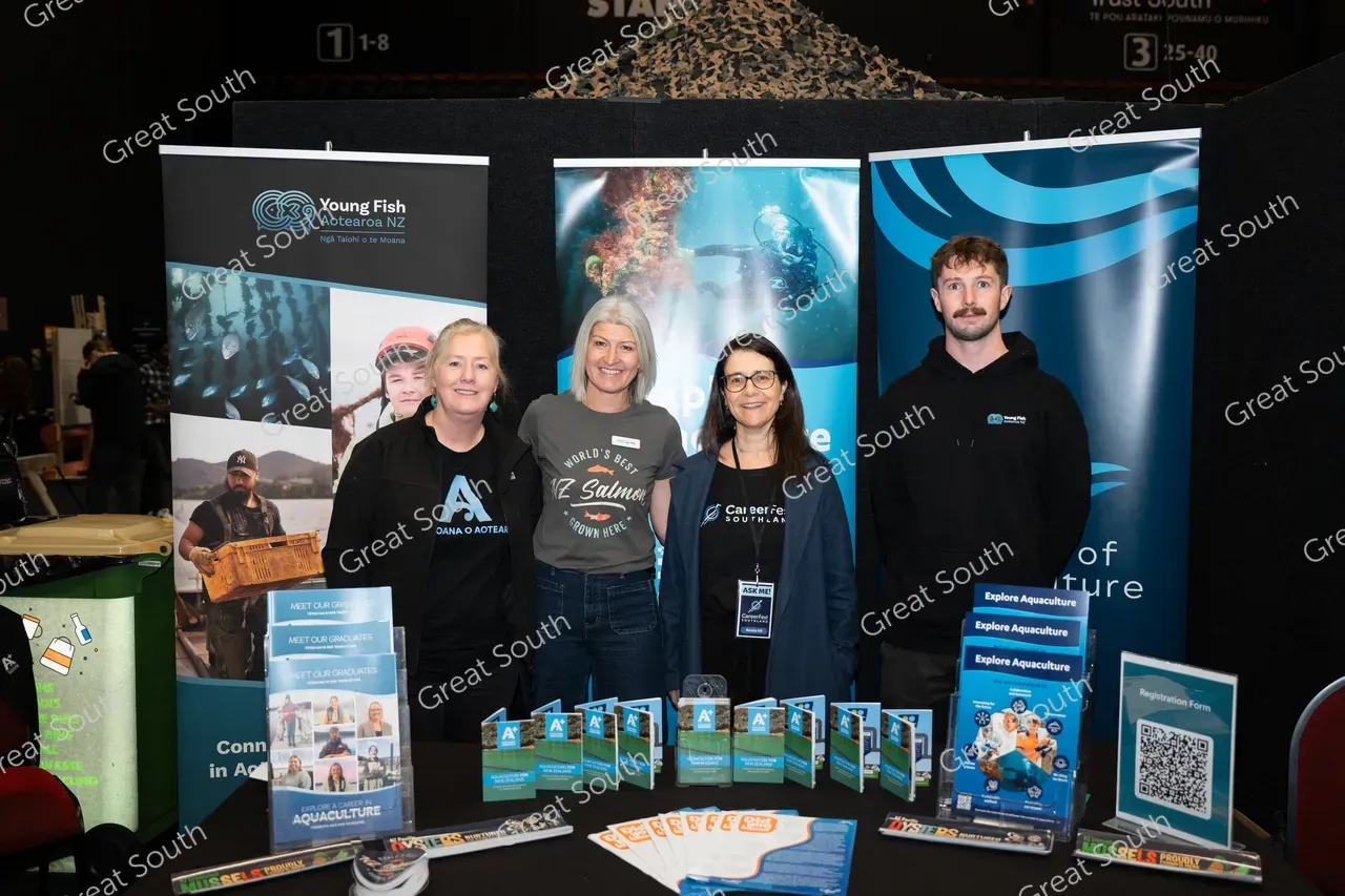 CareersFest 2025 From left Kirsten Norfeild, Mel Shirley, Renata Gill and Sean Pennells - Southland, New Zealand - Credit Aquaculture New Zealand 