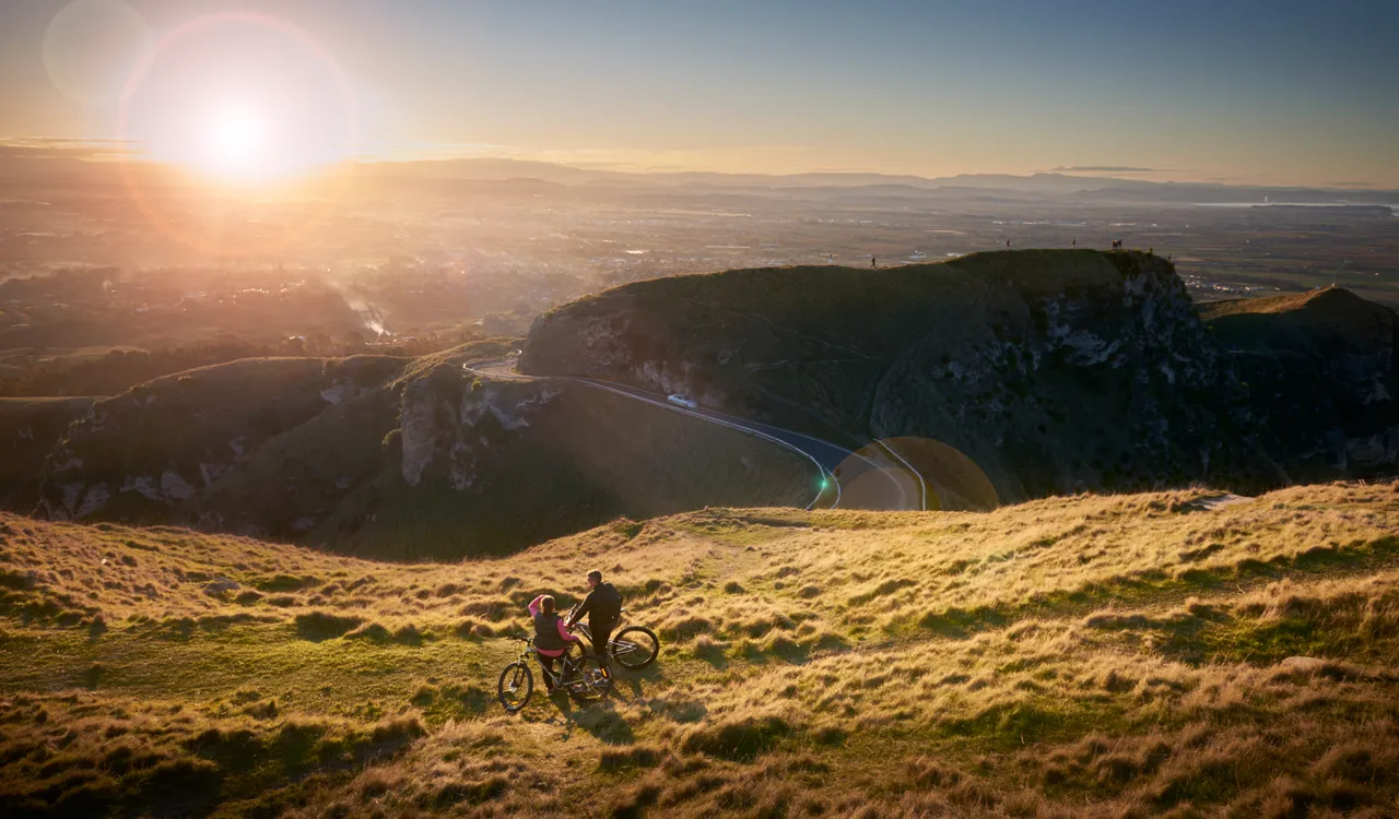 Mountain biking on Te Mata Peak at sunset