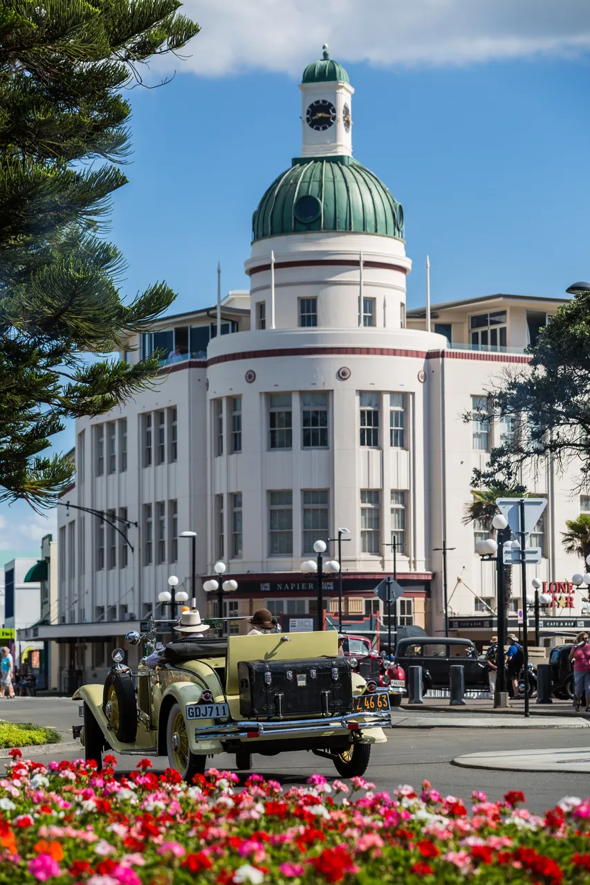 Vintage car cruising through Napier