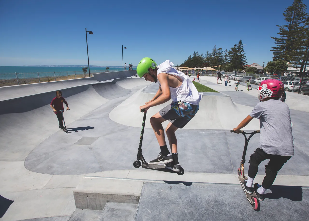 Kids scootering at Bay Skate