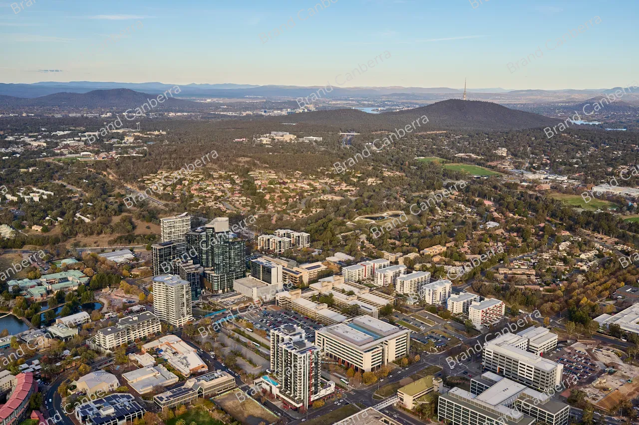 An aerial view over Canberra's Belconnen town centre and suburban homes (2)