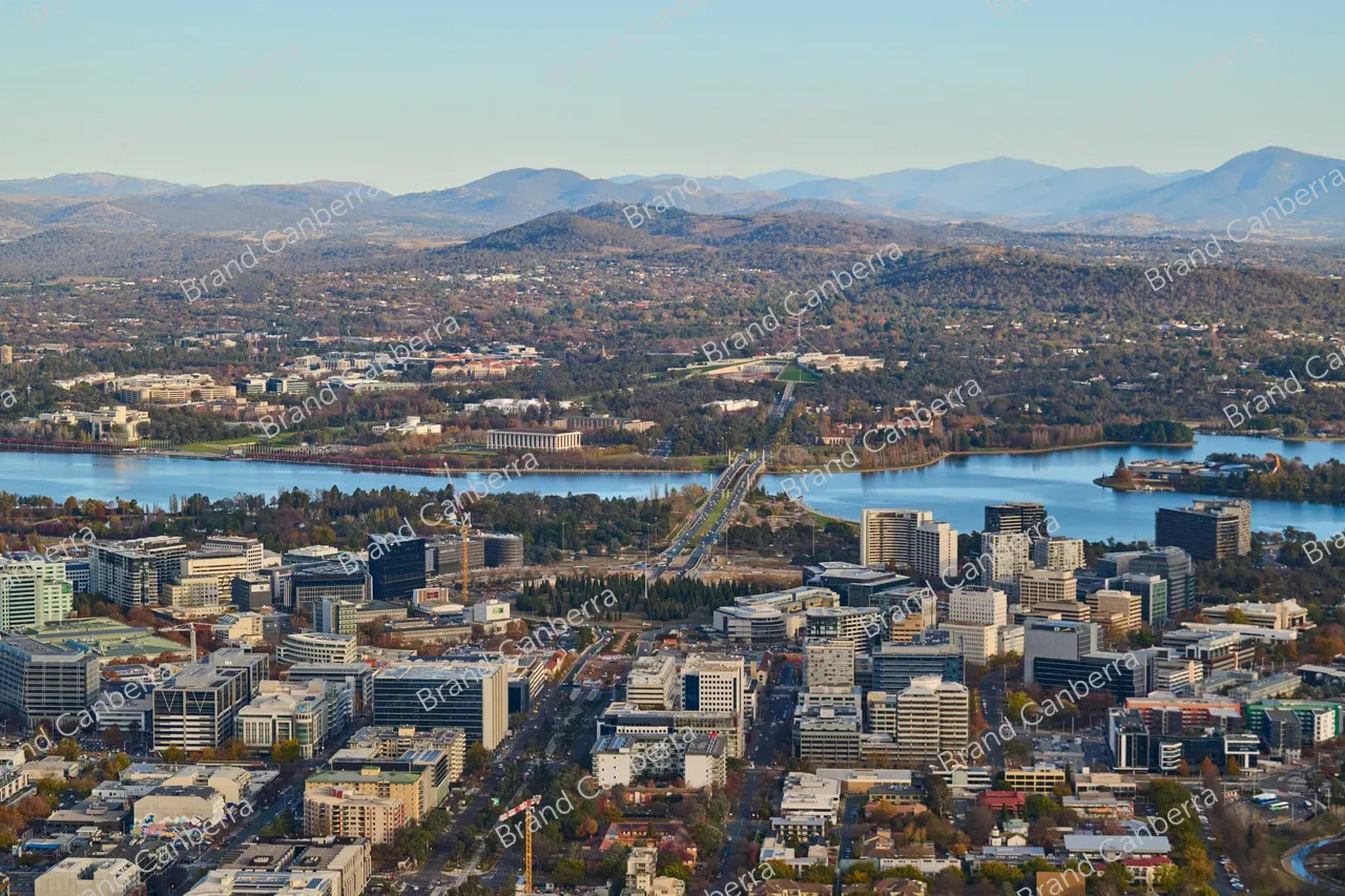 An aerial view over Canberra CBD facing south with Australia's Parliament House in view (2)