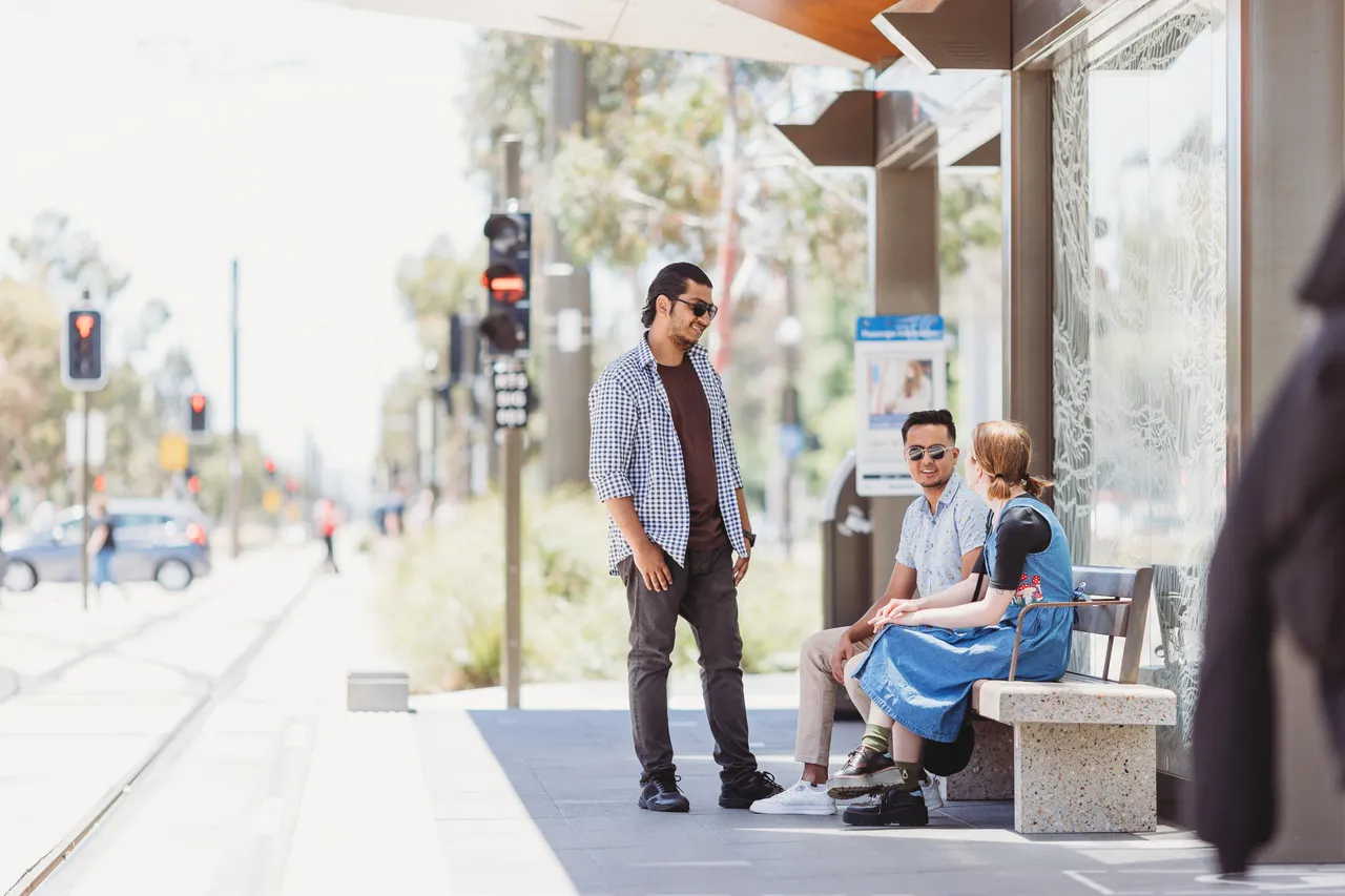 Students at the Alinga Street Light Rail Station - 100690