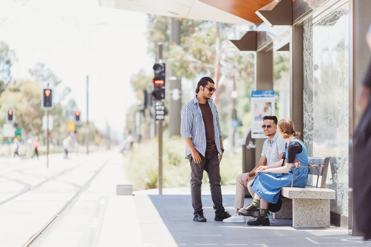 Students at the Alinga Street Light Rail Station - 100689