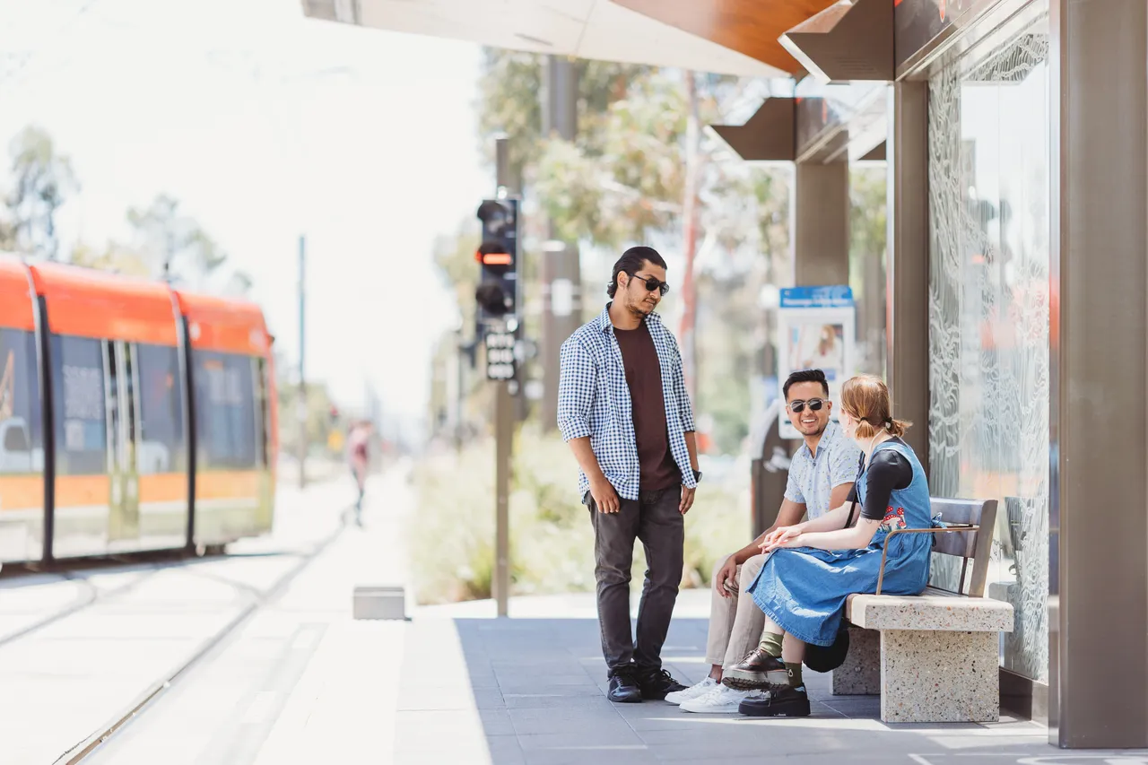 Students at the Alinga Street Light Rail Station - 100688
