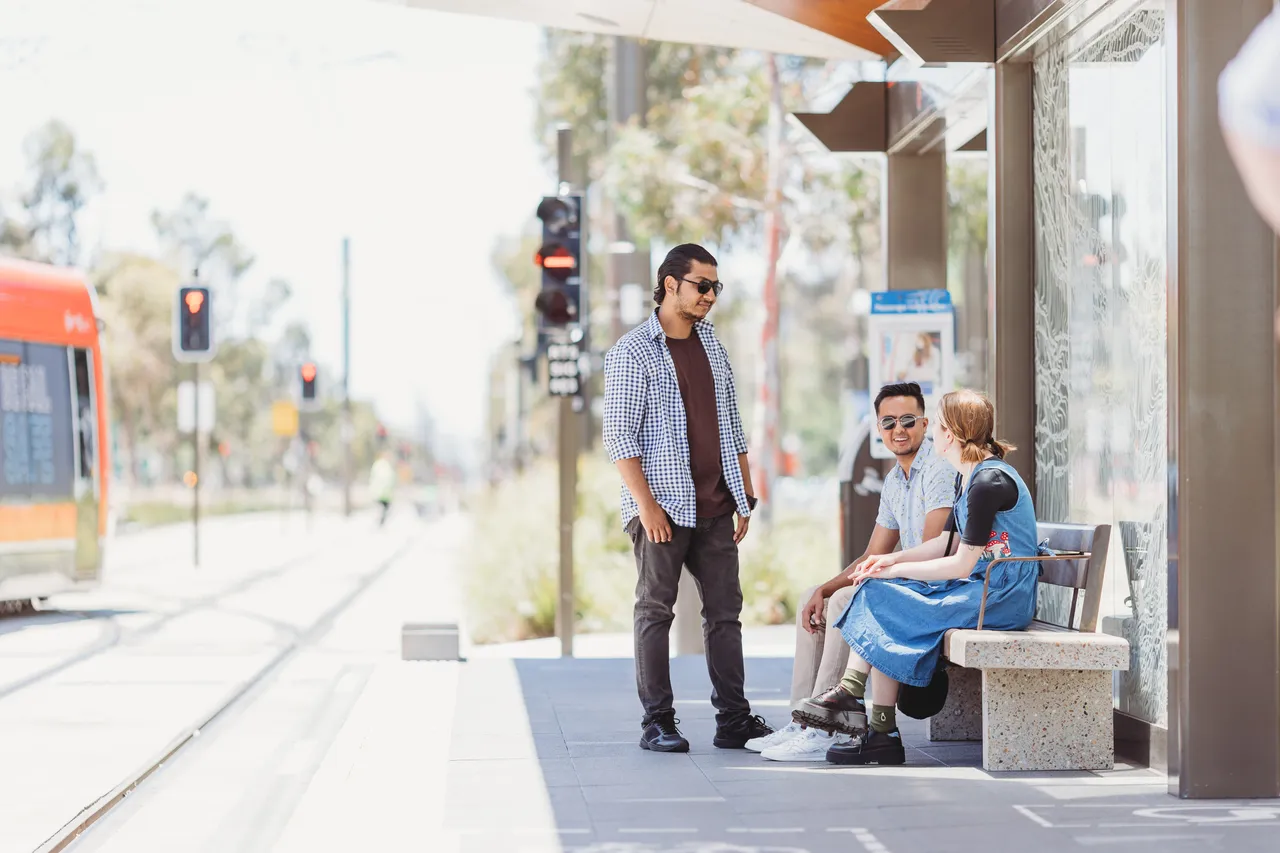 Students at the Alinga Street Light Rail Station - 100687