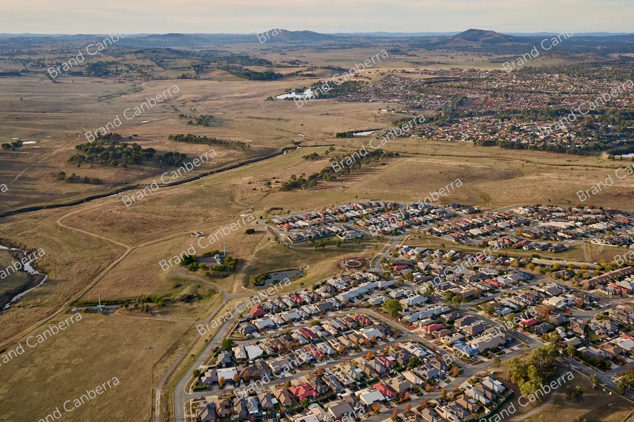 An aerial view over Canberra suburban homes in Belconenn