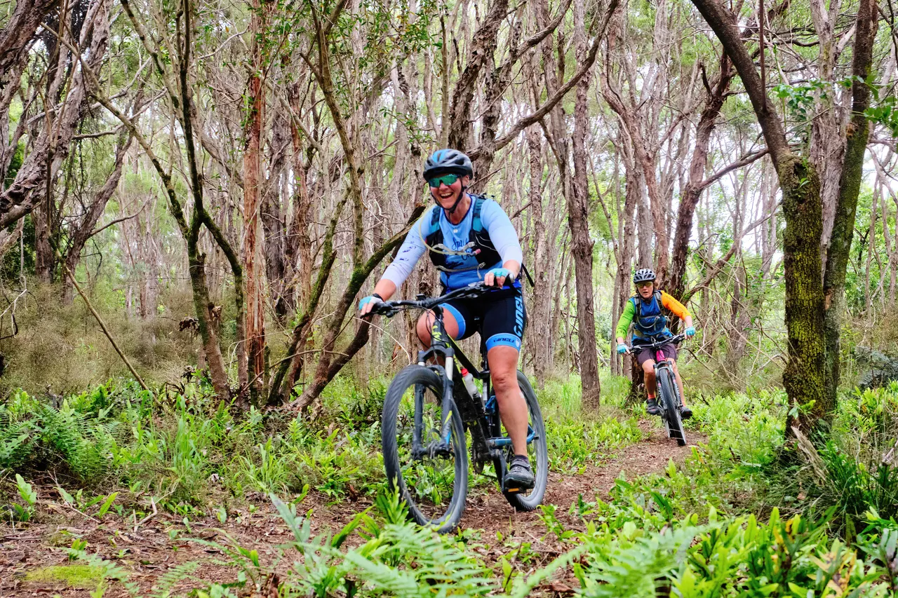 Mountainbiking through forest