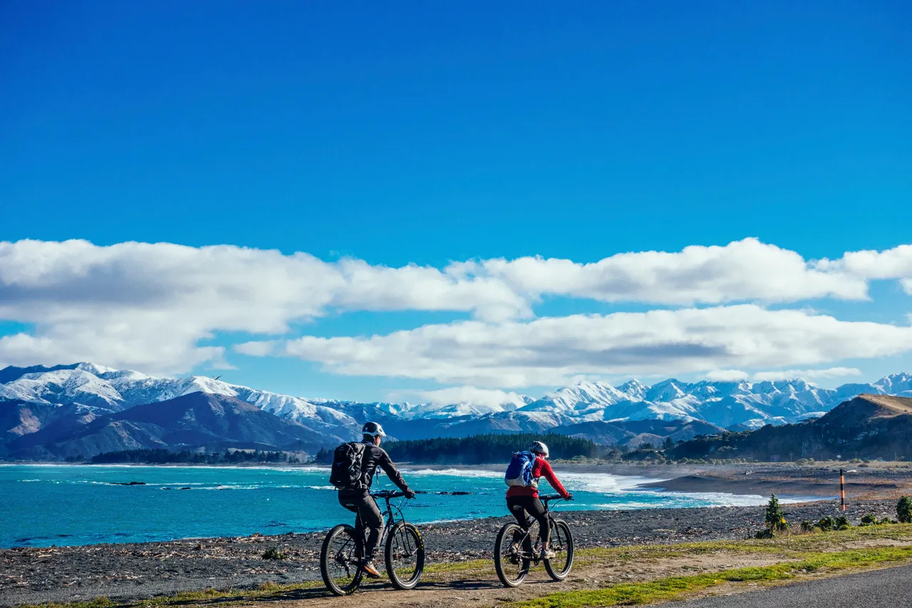 Cycling alongside the beach
