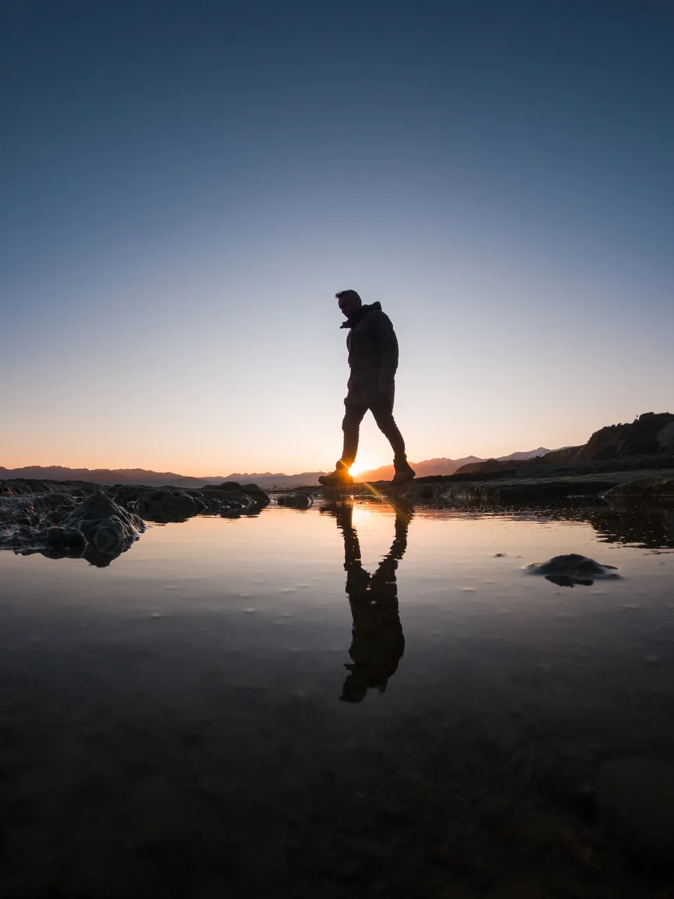 Scenic Sunset Walker Rockpool Reflection