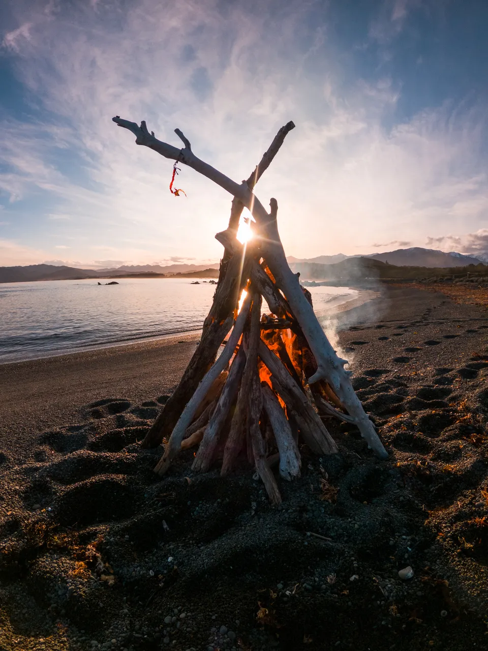 Scenic Sunset Beach Fire