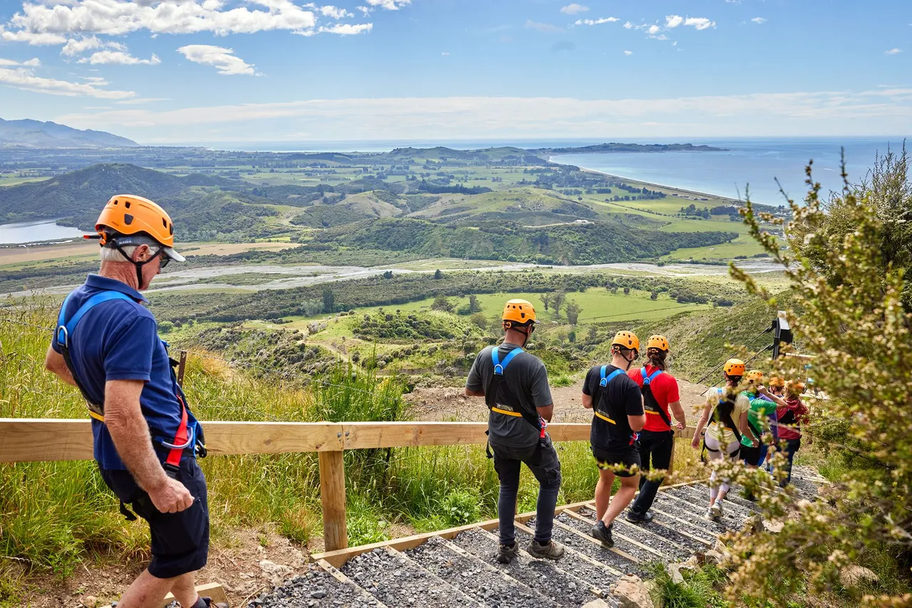 Stepping down to a launch deck at EcoZip Kaikoura 