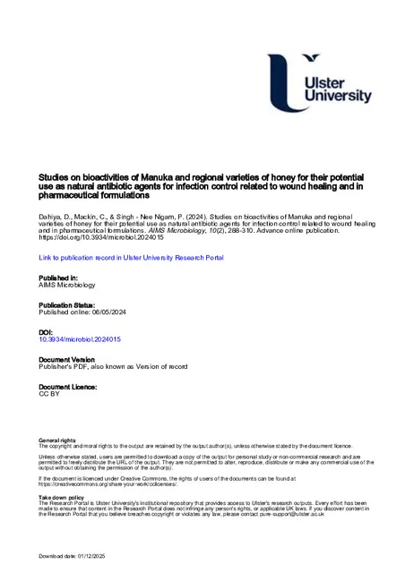 Comparative study of the antibacterial activity of Algerian honeys and Manuka honey toward pathogenic bacteria from burn wound infections