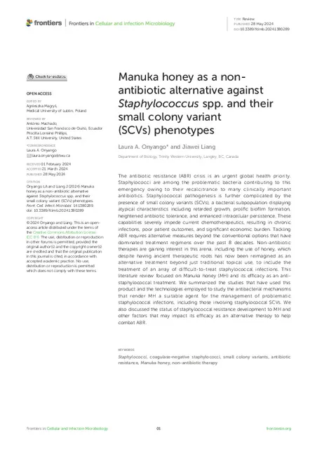 Manuka honey as a non-antibiotic alternative against Staphylococcus spp. and their small colony variant (SCVs) phenotypes 2025