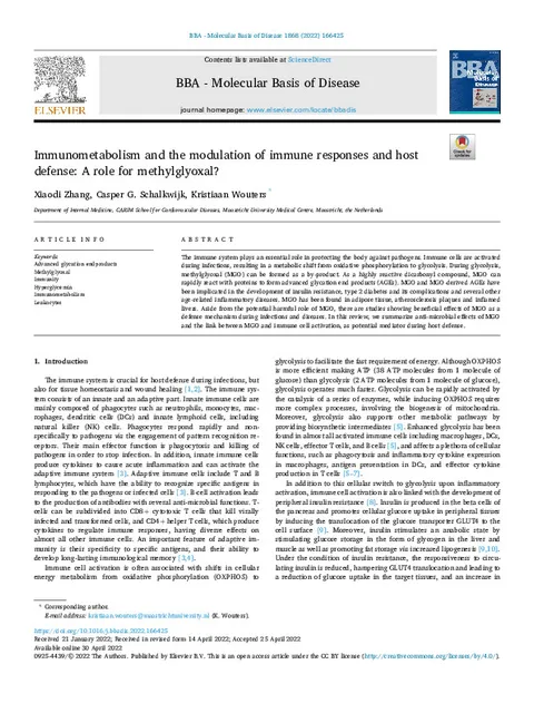 Immunometabolism and the modulation of immune responses and host defense: A role for methylglyoxal? 