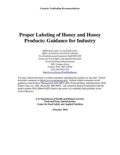 Guidance-for-Industry, Proper-Labeling-of-Honey-and-Honey-Products