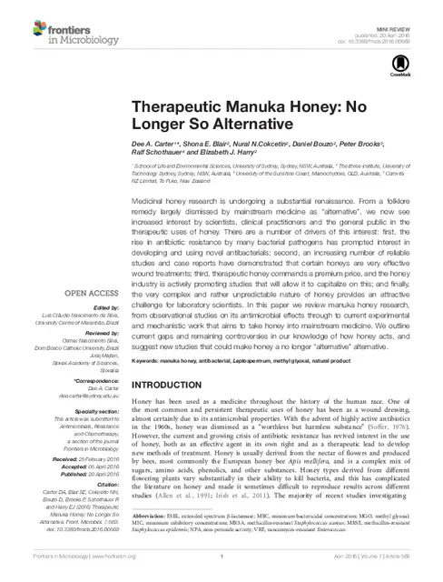 Therapeutic Manuka Honey: No Longer So Alternative