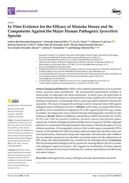 In Vitro Evidence for the Efficacy of Manuka Honey and Its pharmaceuticals-18-00534