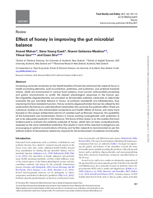 Effect of honey in improving the gut microbial balance