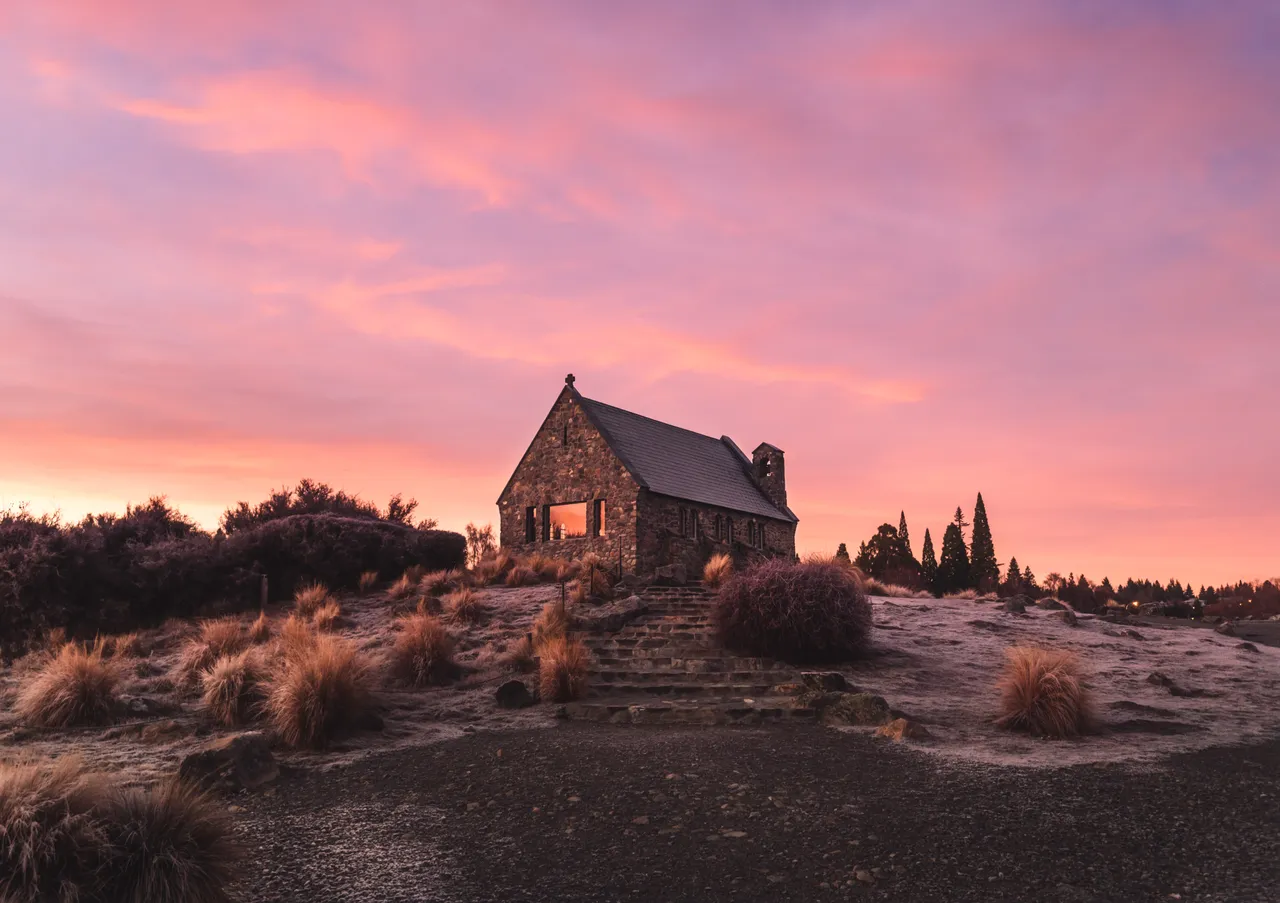 Lake Tekapo Church of the Good Shepherd at Sunrise