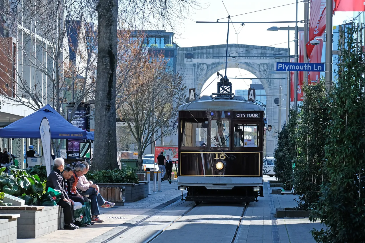 Tram on Cashel Street