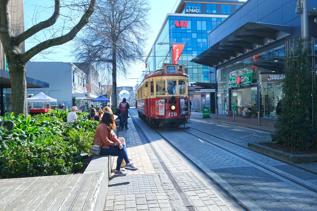 Tram on Cashel Street