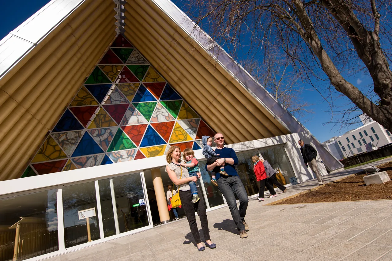 Family visiting the Transitional Cathedral