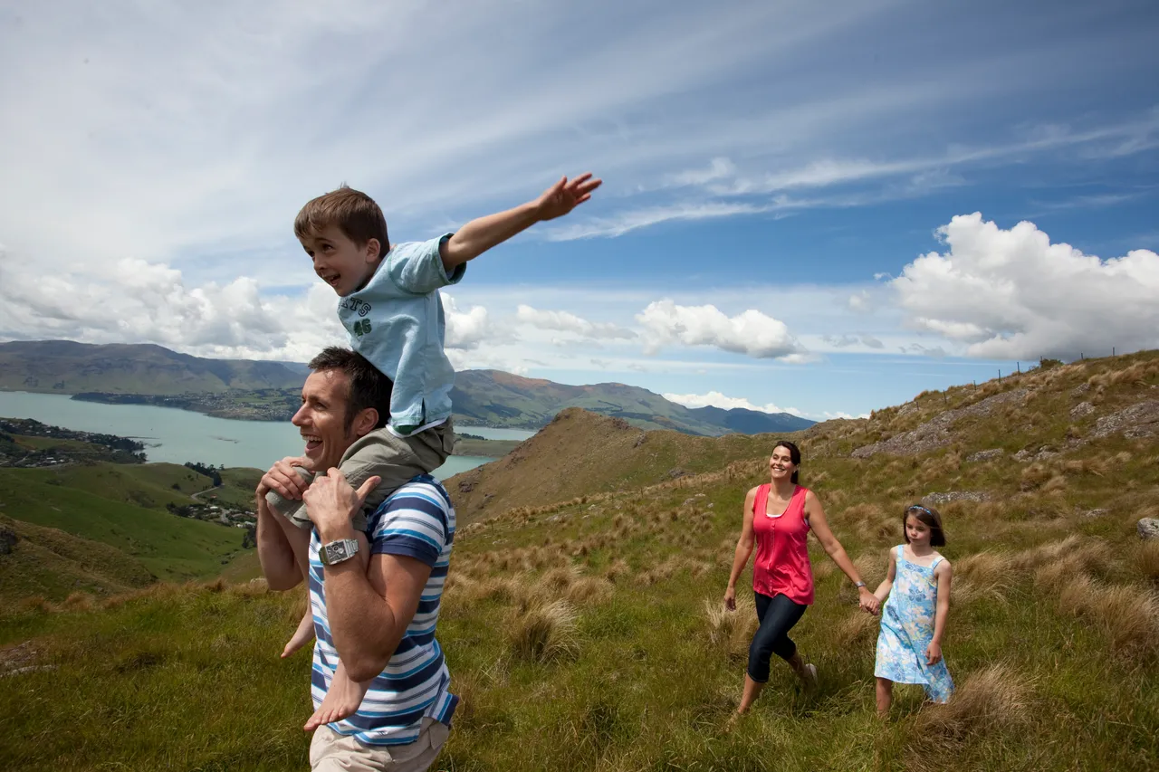 Family enjoying the Port Hills walking tracks