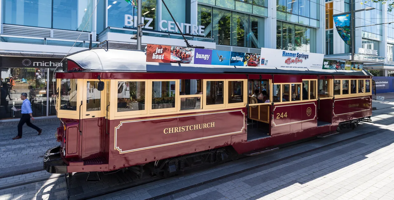 Tram passing the BNZ Centre