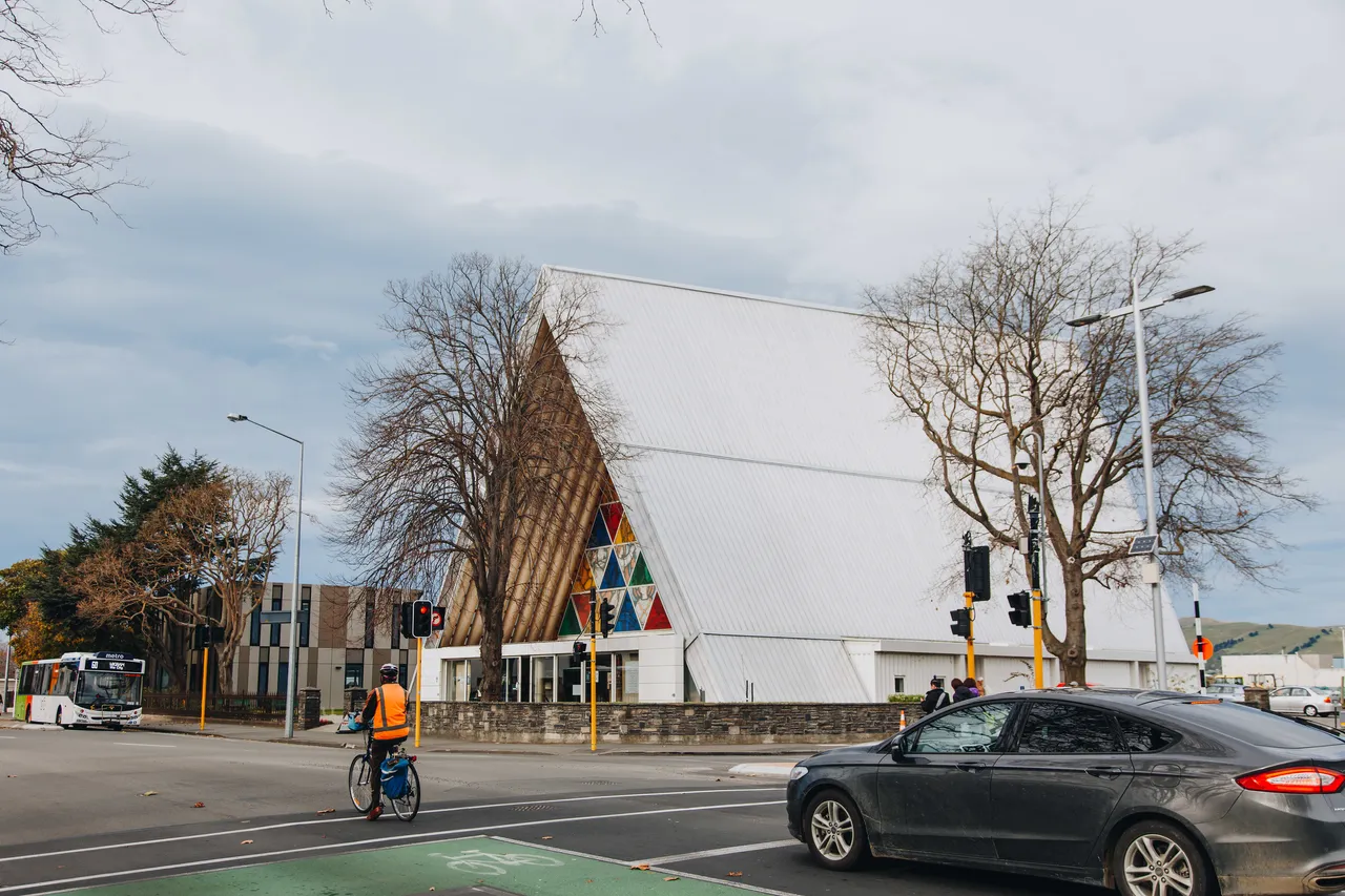 Cardboard Cathedral in Autumn Street Scene