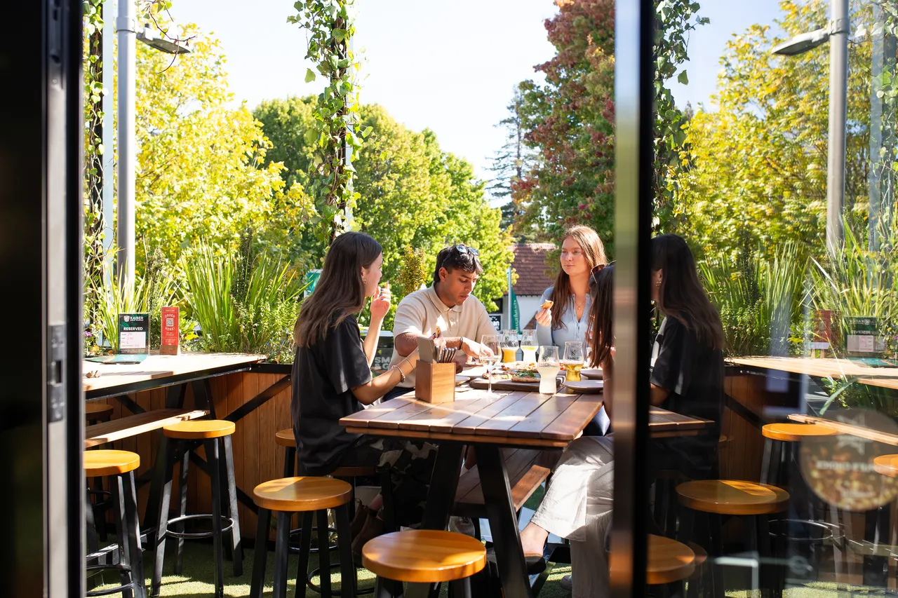 Students dining in the city