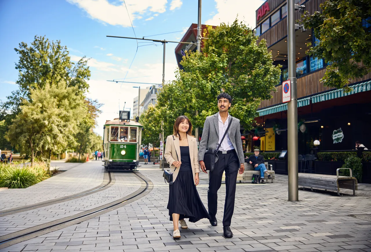 Colleagues strolling in the Central City