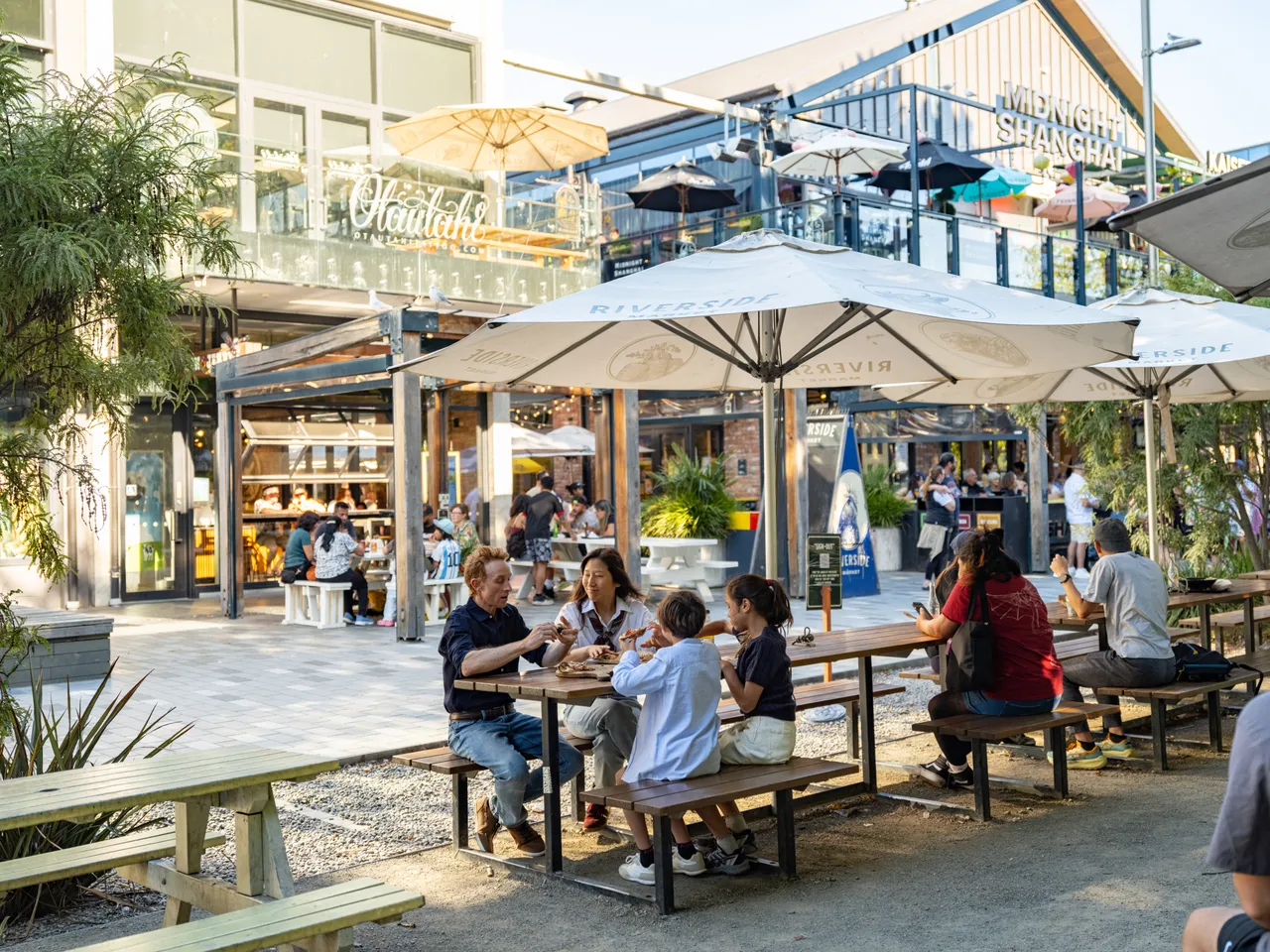 Family dining at Riverside Market
