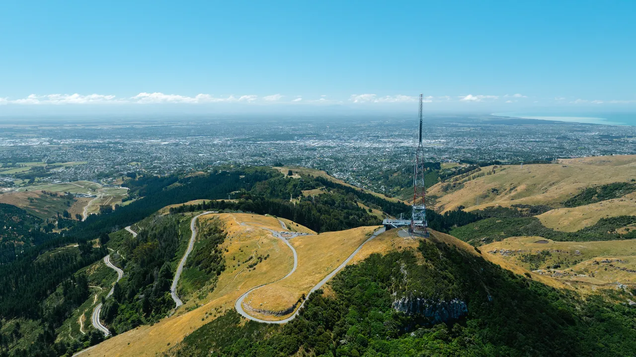 Aerial shot of Port Hills and the city
