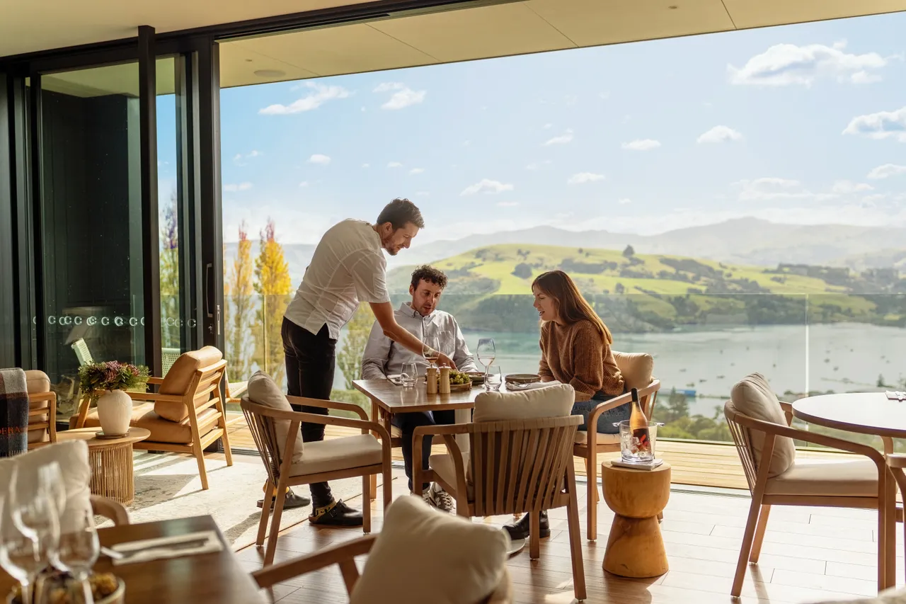 Couple dining at Caldera Estate