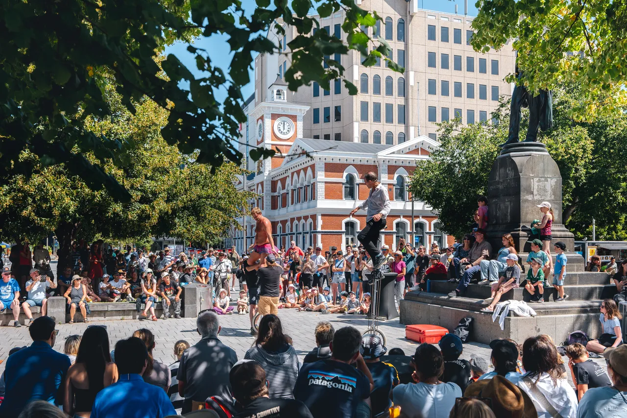World Buskers Festival performers by the Cathedral Square