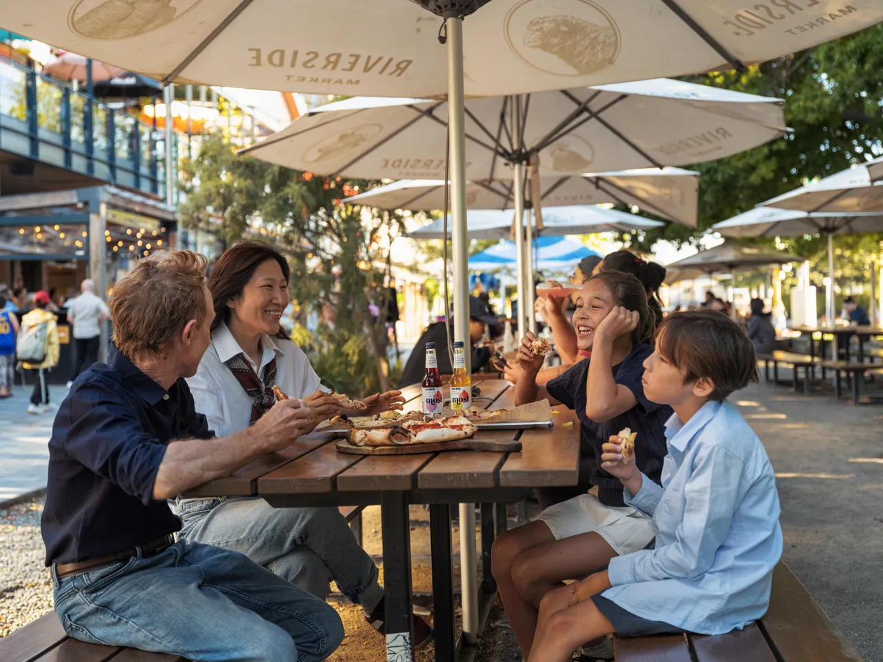 Family dining at Riverside Market