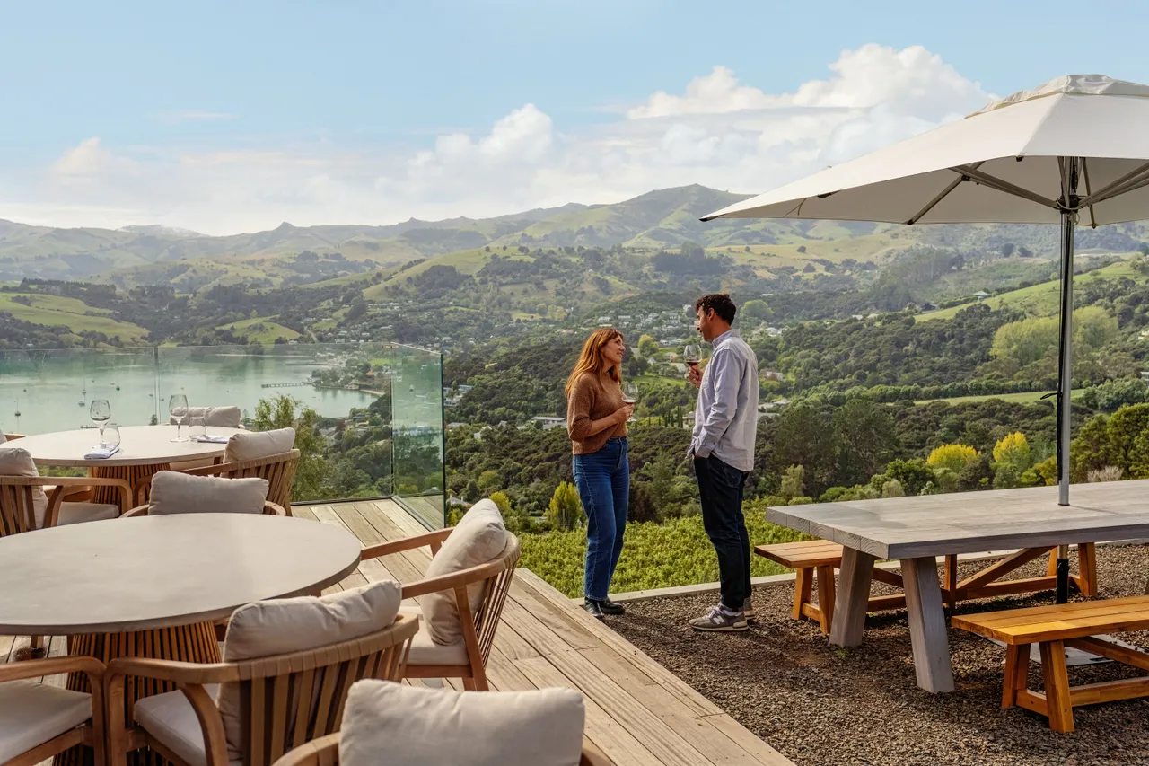 Couple enjoying wine at Caldera Estate