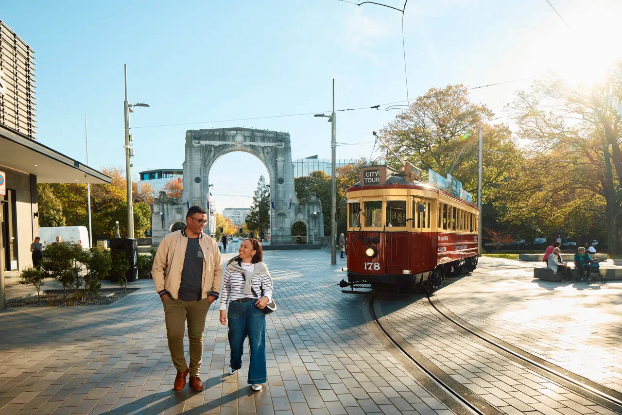 Couple walking along City Mall
