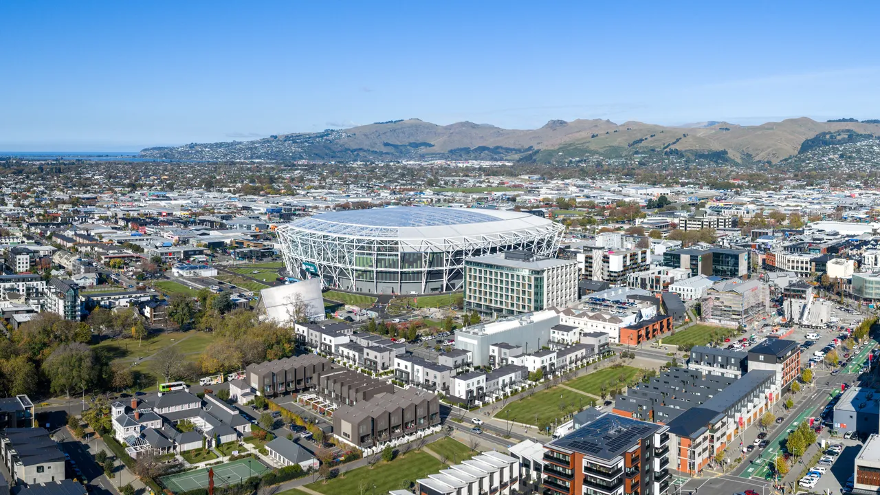 Aerial of One New Zealand Stadium at Te Kaha