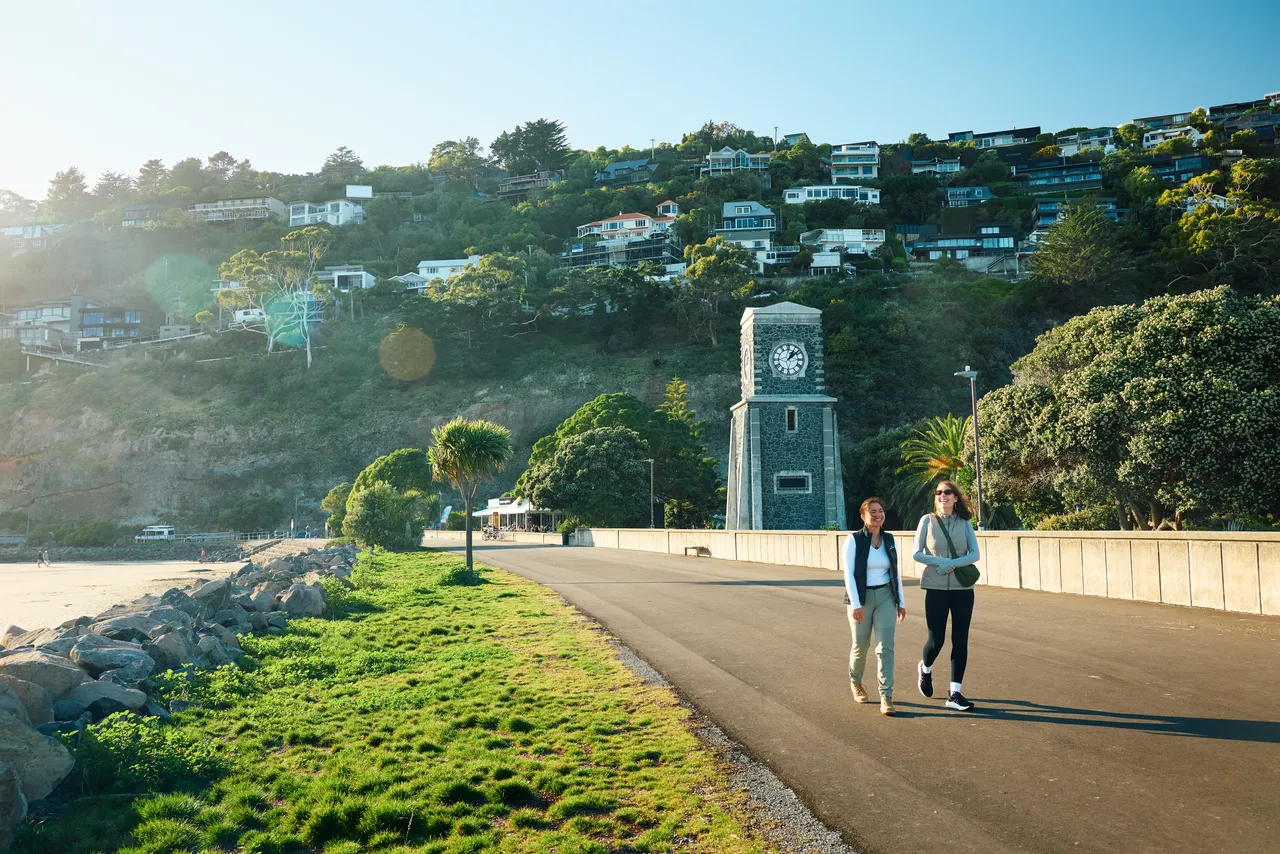 Friends walking at Sumner Beach