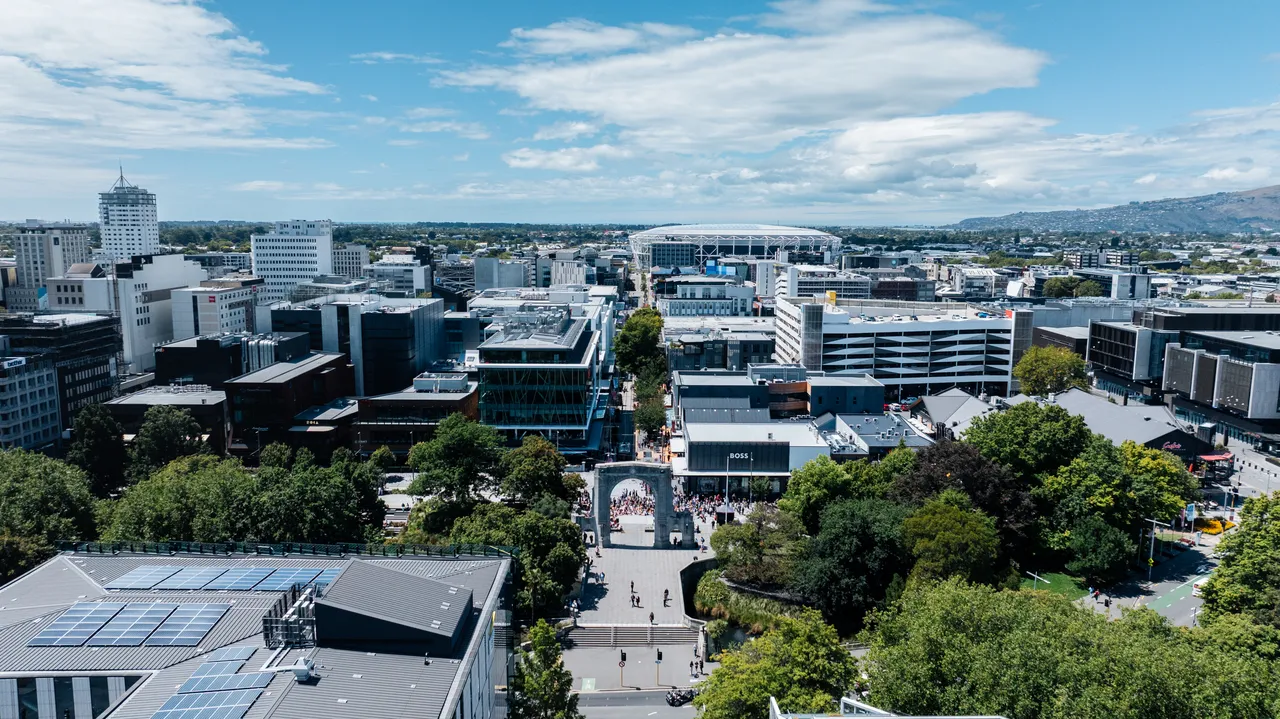 Aerial shot of city skyline