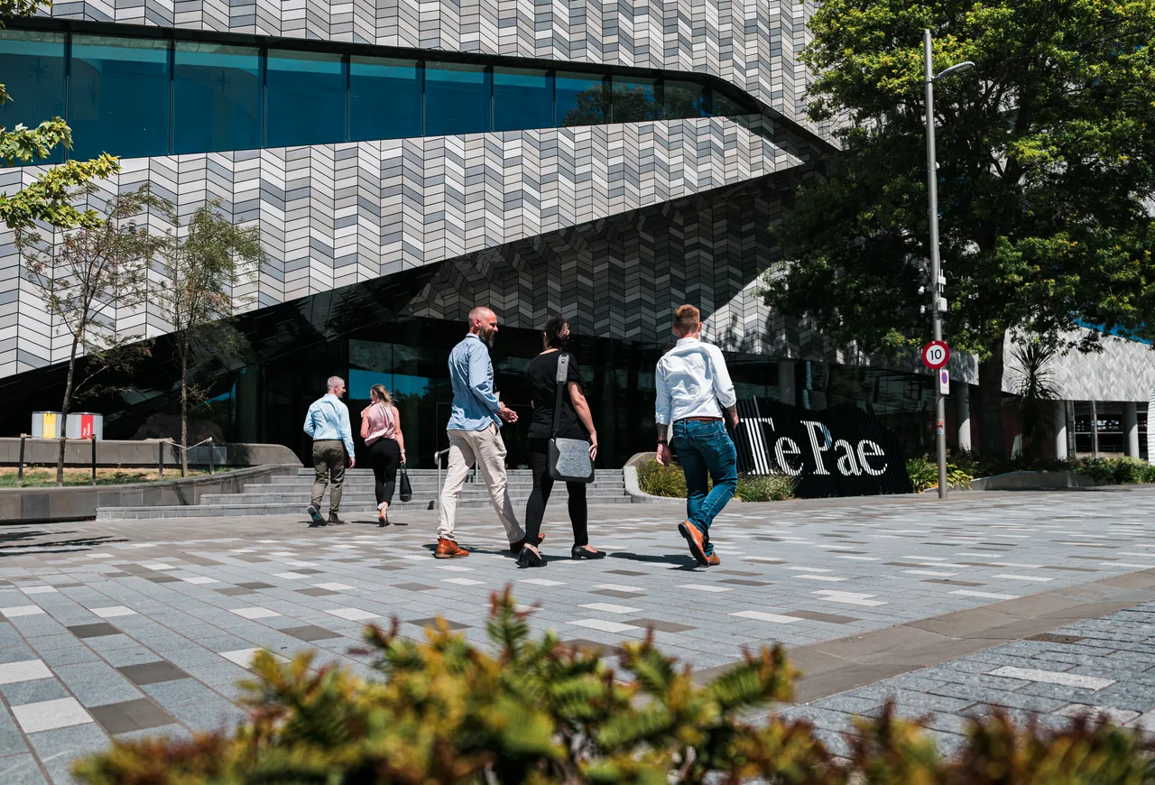 Delegates walking by Te Pae Convention Centre