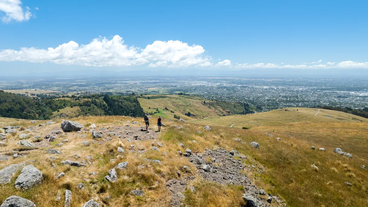 Hikers on top of Port Hills